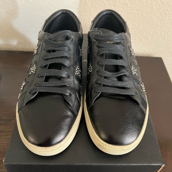 Saint Laurent Leather Studded Star Sneakers